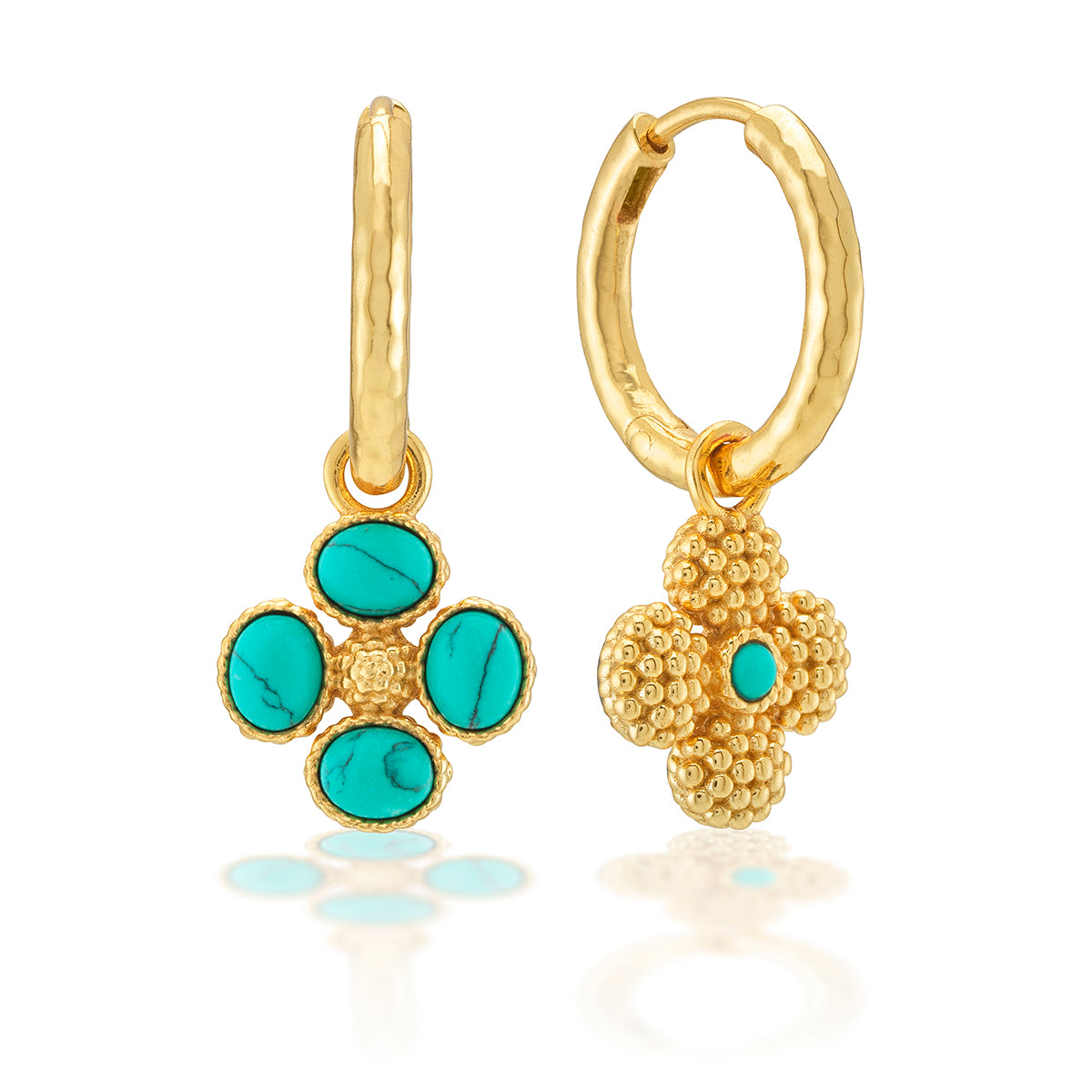 Berry Clover Hoop Earrings with Double Sided Charm - Turquoise - Image 2