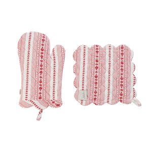 Villa Stripe Oven Mitt and Pot Holder Set/2pc - Red