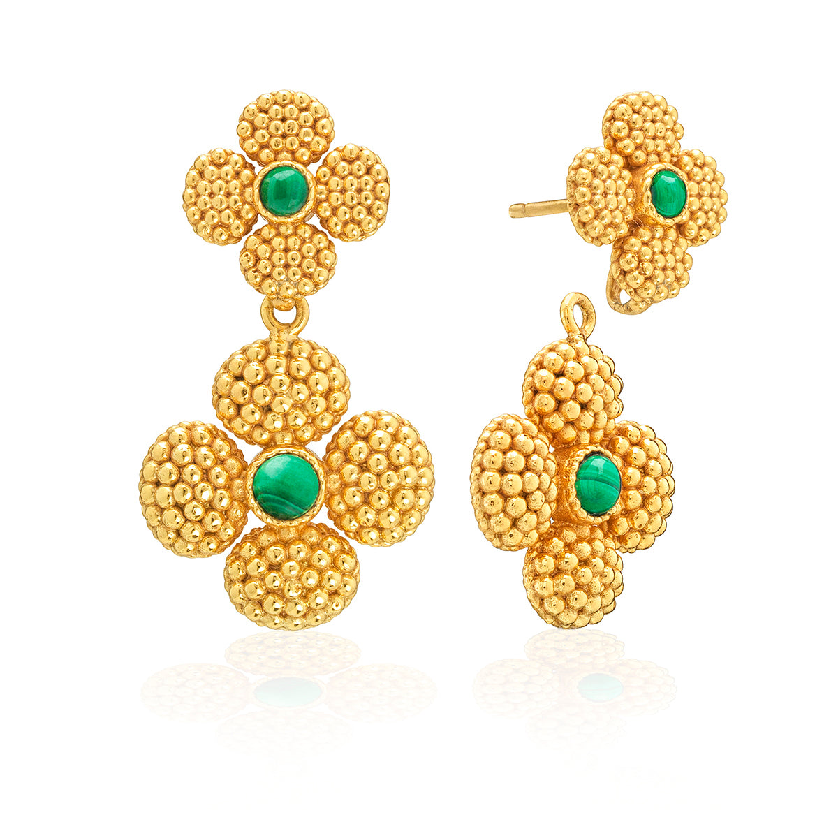 Berry Clover Convertible Duo Earrings - Malachite - Image 2