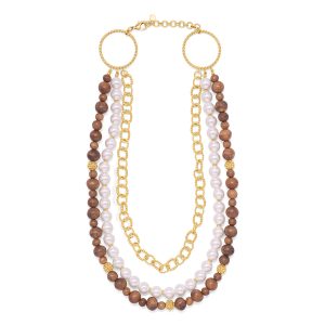 Earth Goddess Necklace. 18+2 - Teak/Pearls