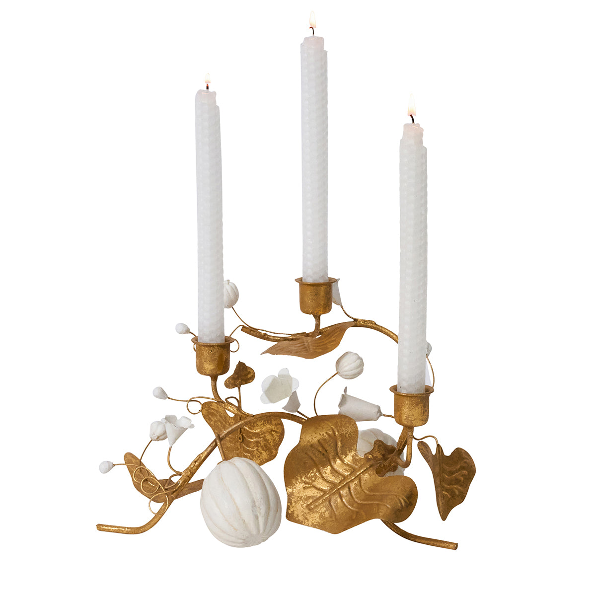 Forest Walk Pumpkin & Vine Triple Candlestick Holder - Gold - Image 2