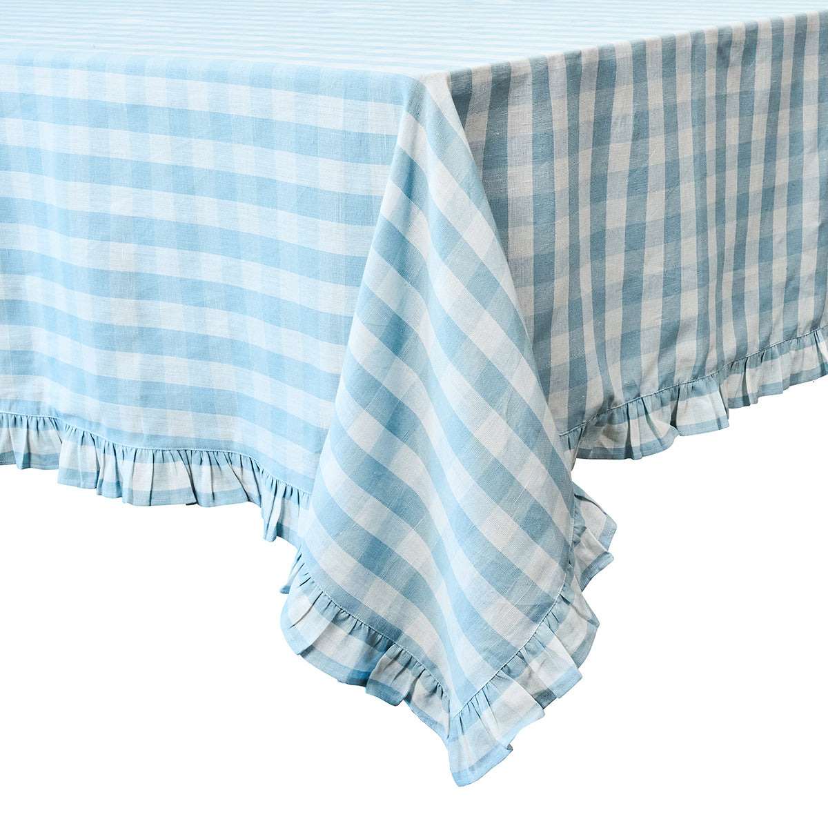 Gingham Ruffle 60 x 120 Tablecloth - Ocean - Image 2