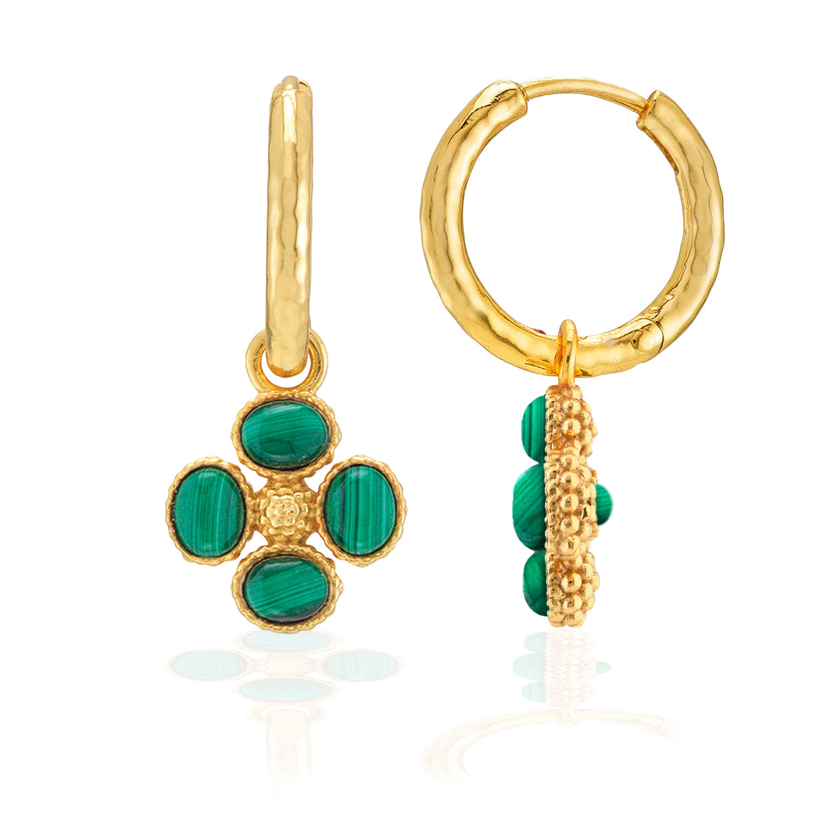 Berry Clover Hoop Earrings with Double Sided Charm - Malachite - Image 4