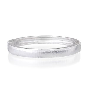 Cleopatra Oval Hinged Bangle - Silver