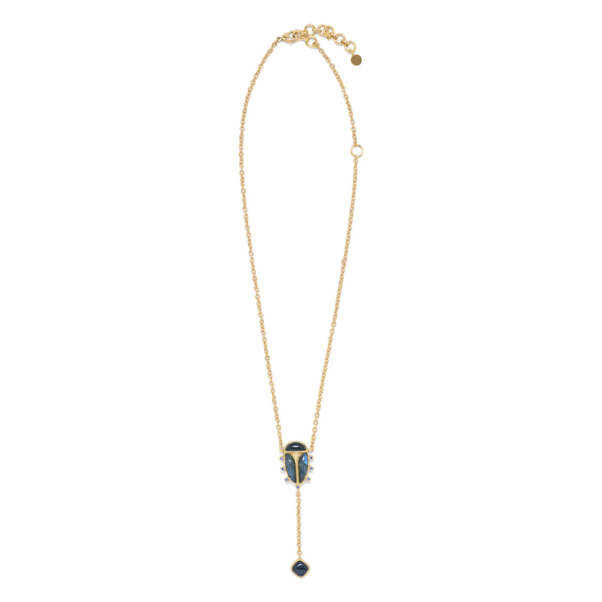 Scarab Lariat Necklace. 18+2 - Blue Labradorite/Black Agate - Image 3