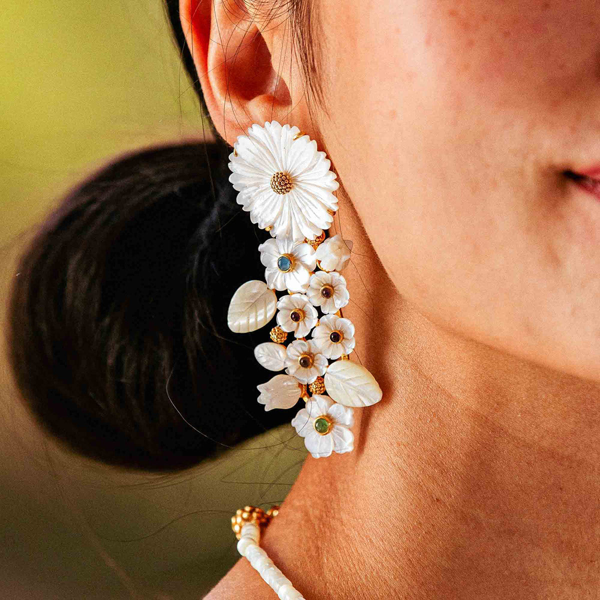 Mermaid Garden Convertible Statement Earrings - MOP/Multi-Colored Jade - Image 5