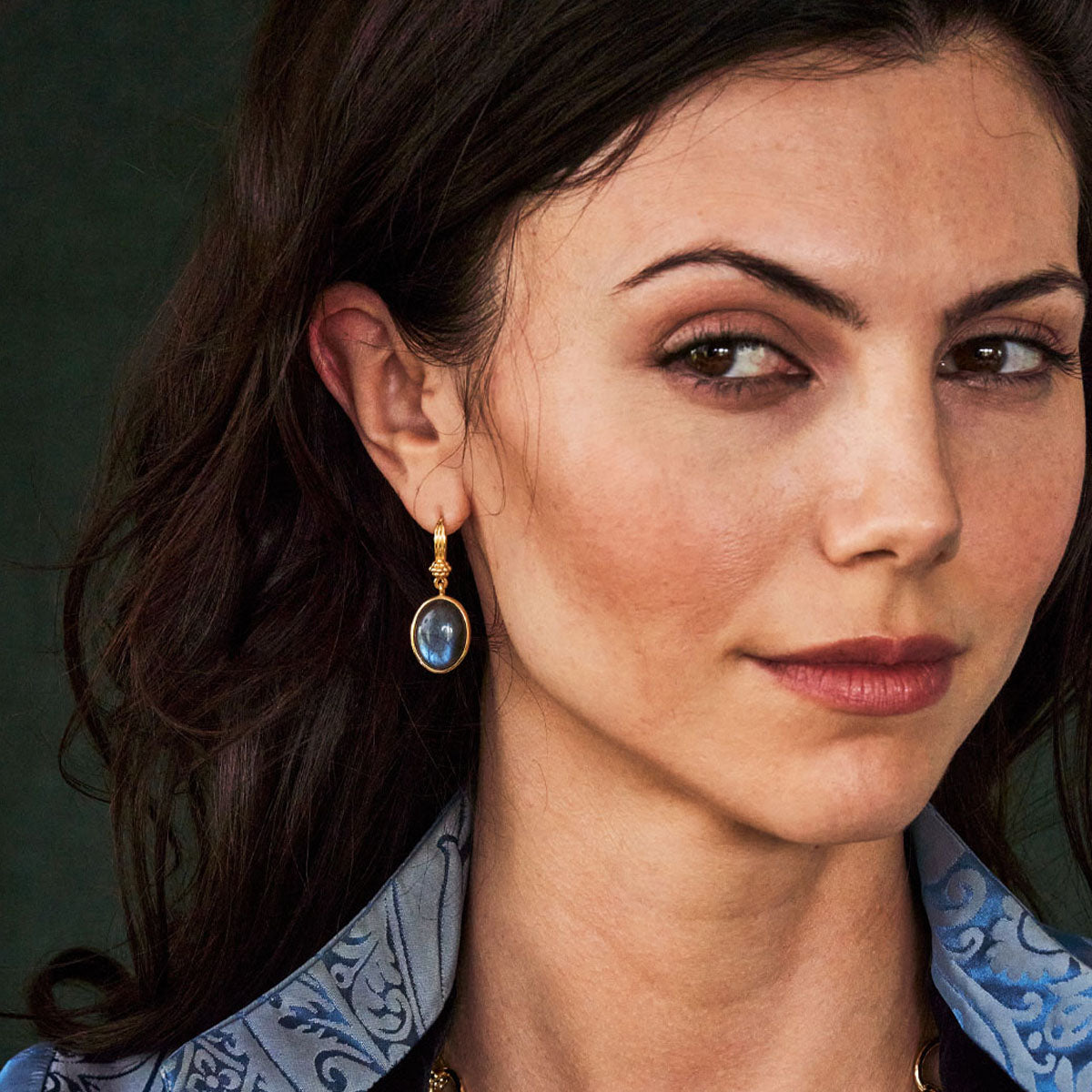Cleopatra Oval Drop Earrings - Blue Labradorite - Image 2