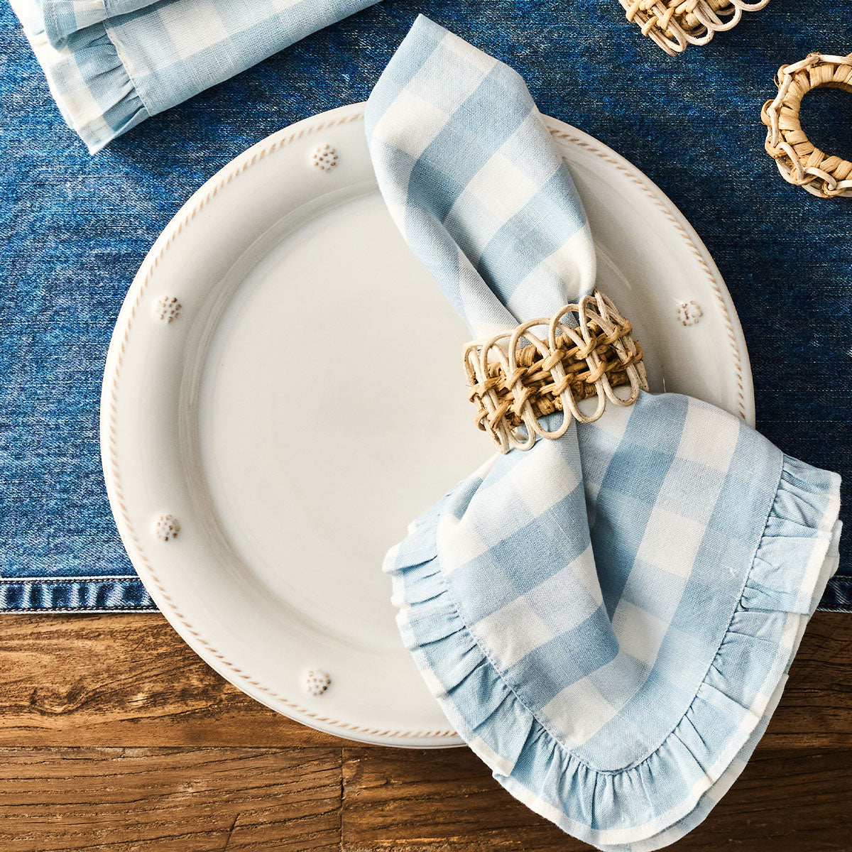 Gingham Ruffle Napkin Set/4 - Ocean - Image 4