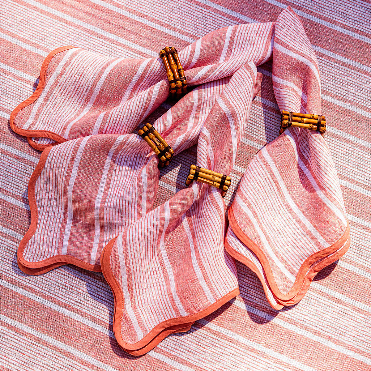 Cabana Stripe Napkin Set/4 - Coral - Image 4