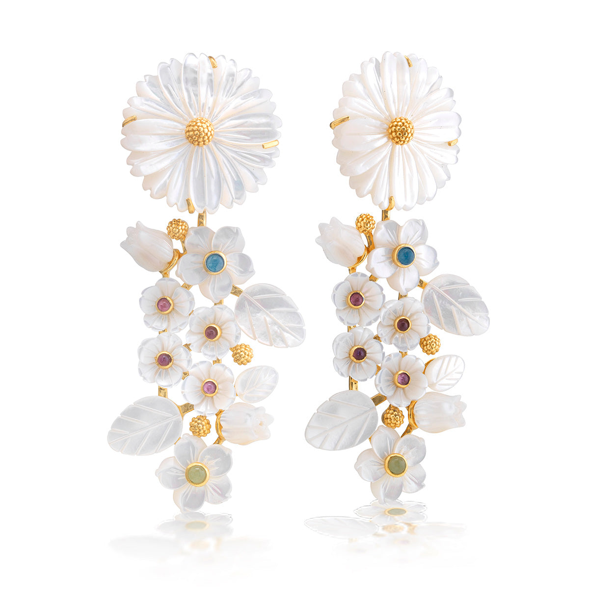 Mermaid Garden Convertible Statement Earrings - MOP/Multi-Colored Jade
