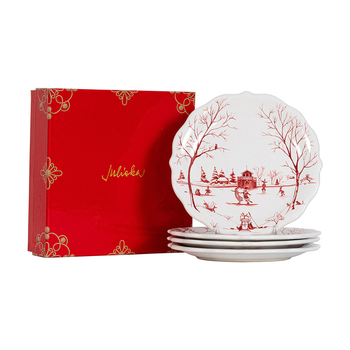 Country Estate Winter Frolic Party Plate Assorted Set/4 - Ruby - Image 2