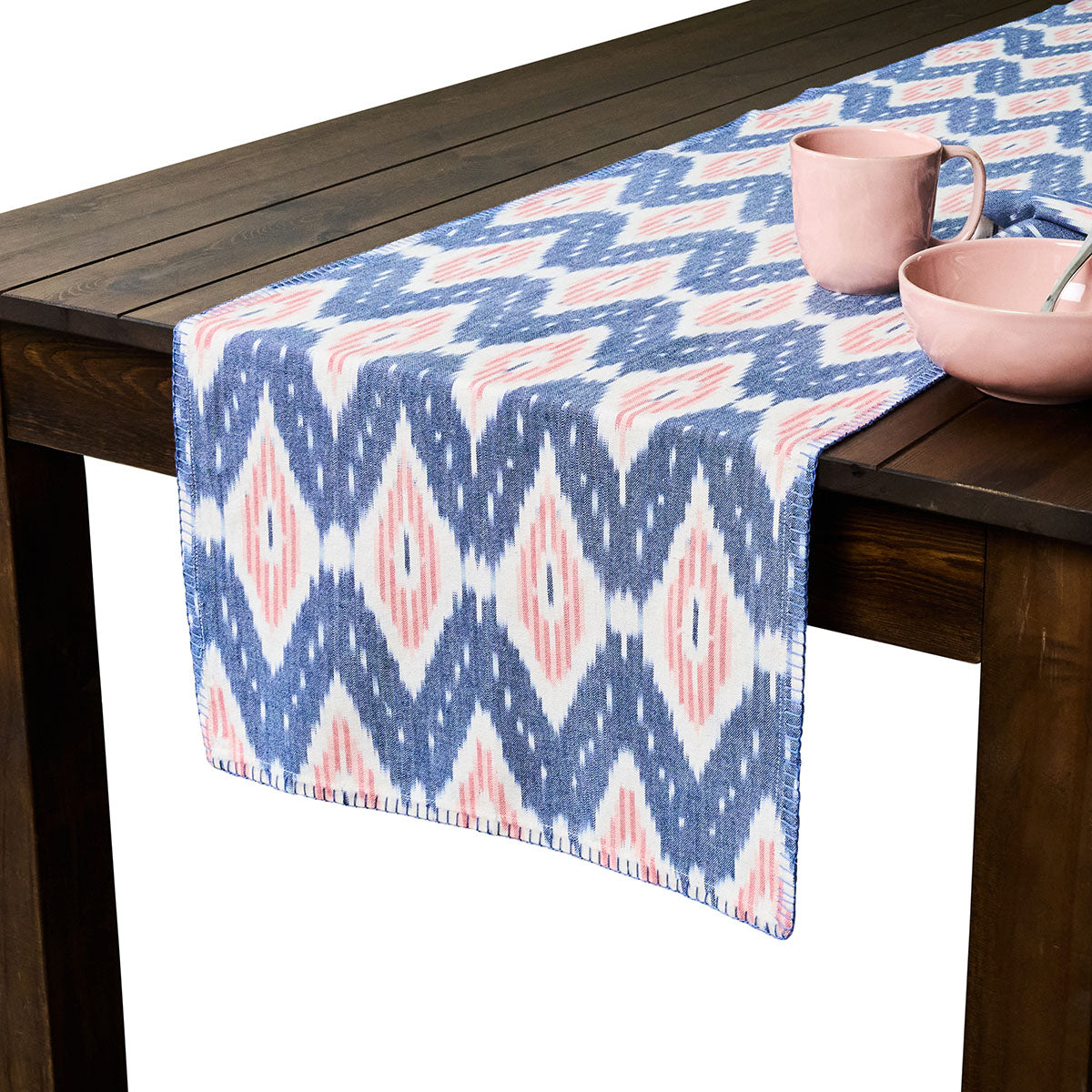 Ikat 18 x 90 Table Runner - Blue/Pink - Image 2