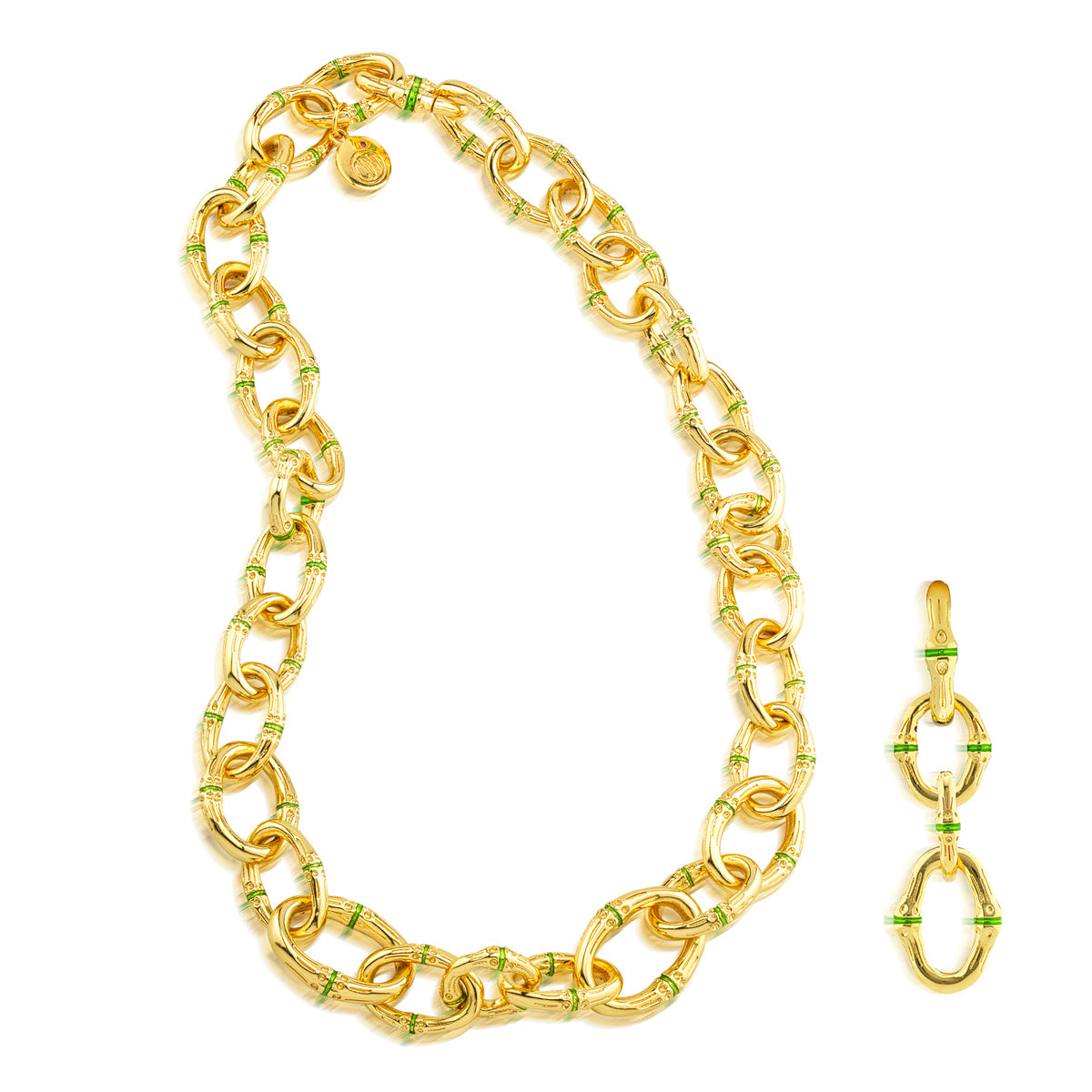 Bangkok Bamboo Link Necklace. 18 - Gold/Green Enamel - Image 2