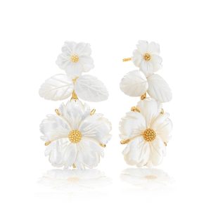 Mermaid Garden Floral Post Drop Earrings - MOP