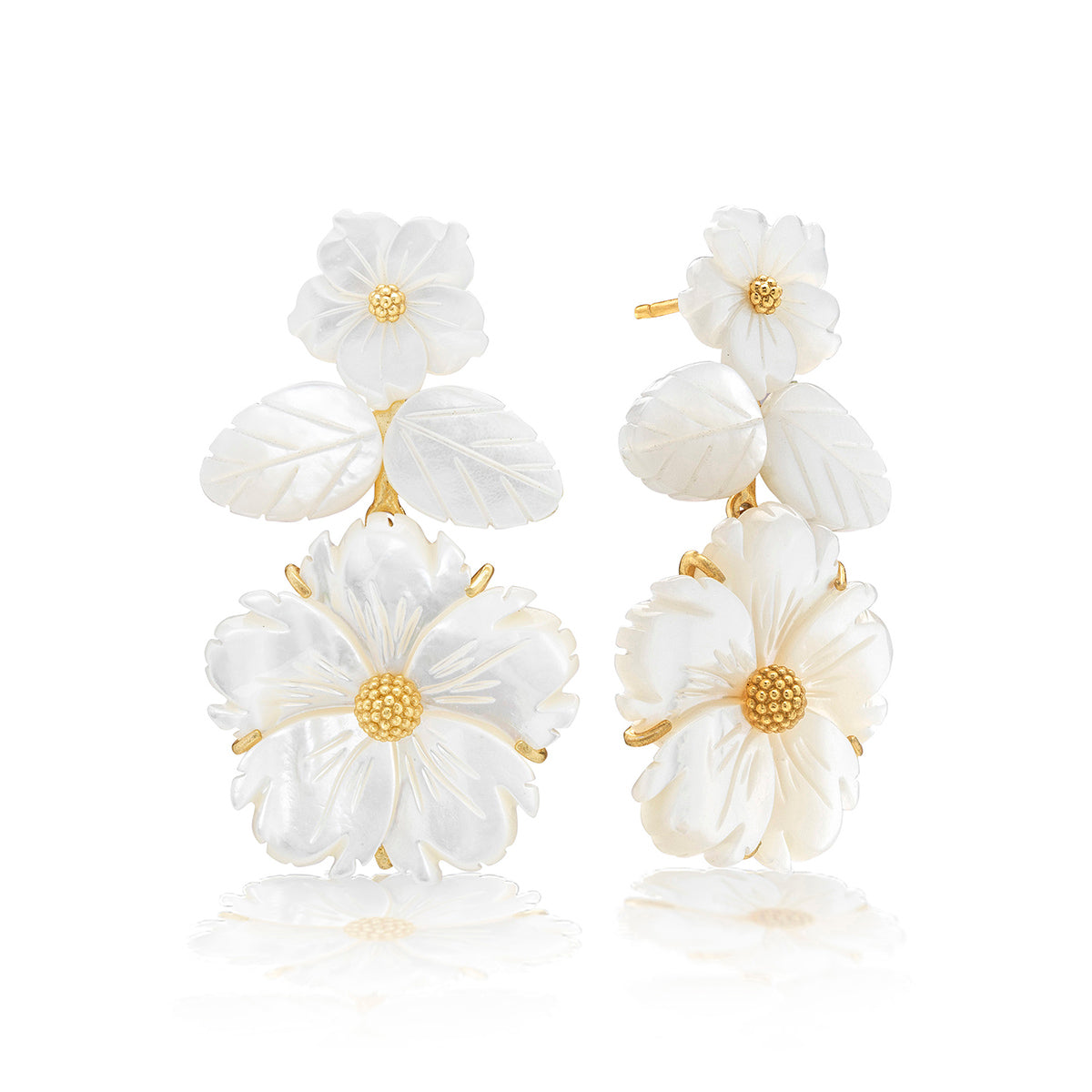 Mermaid Garden Floral Post Drop Earrings - MOP