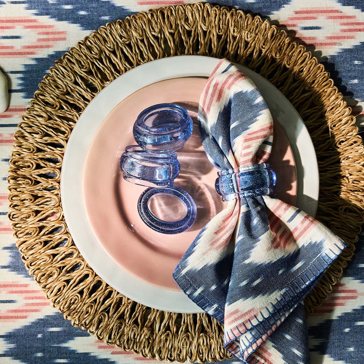Ikat Napkin Set/4 - Blue/Pink - Image 6