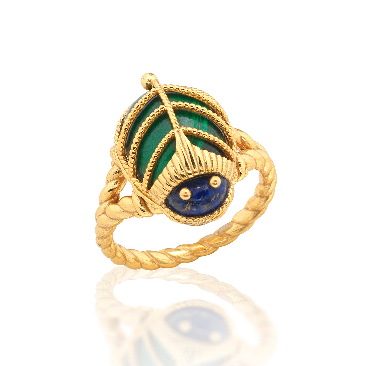 Scarab Petite Ring - Lapis/Malachite