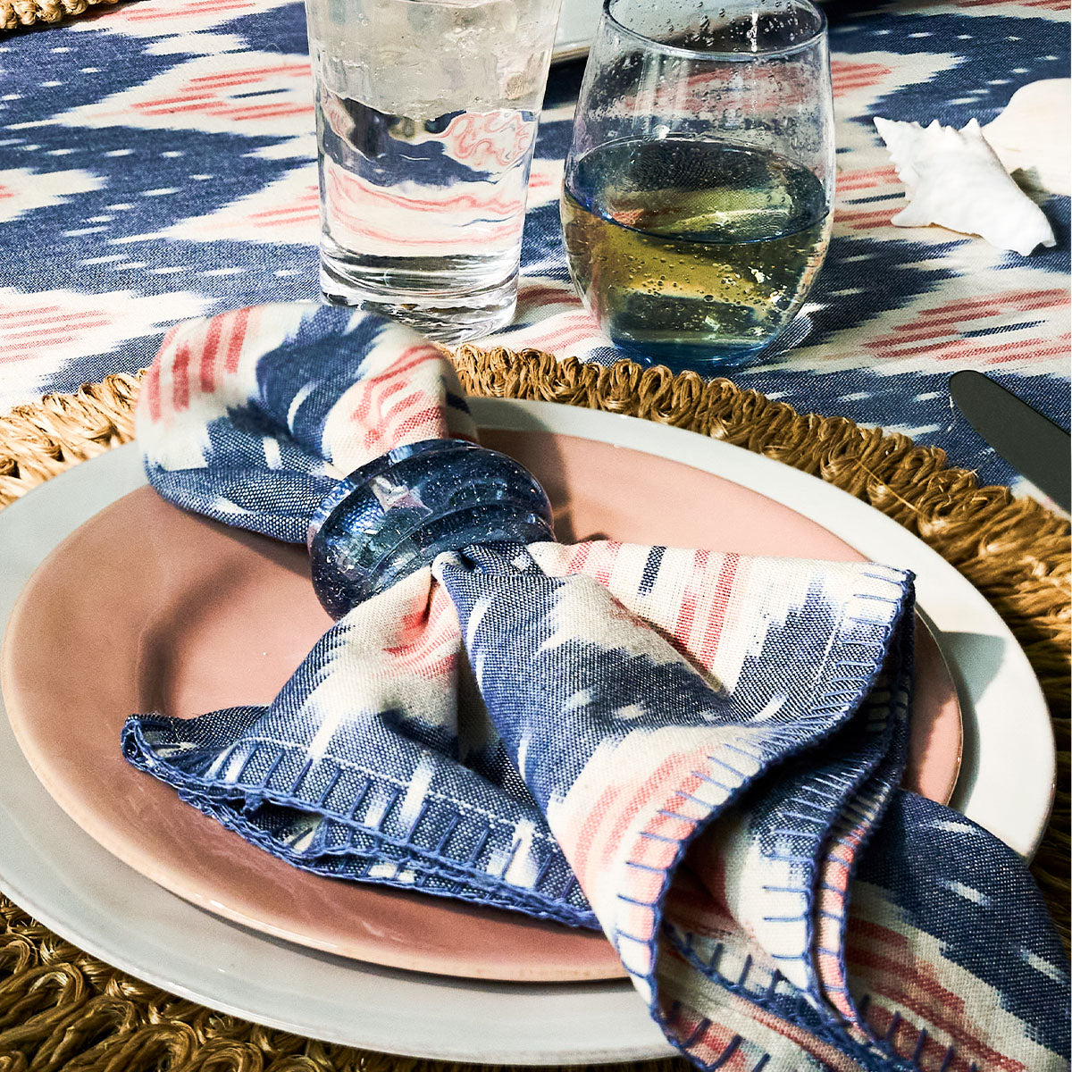 Ikat Napkin Set/4 - Blue/Pink - Image 5