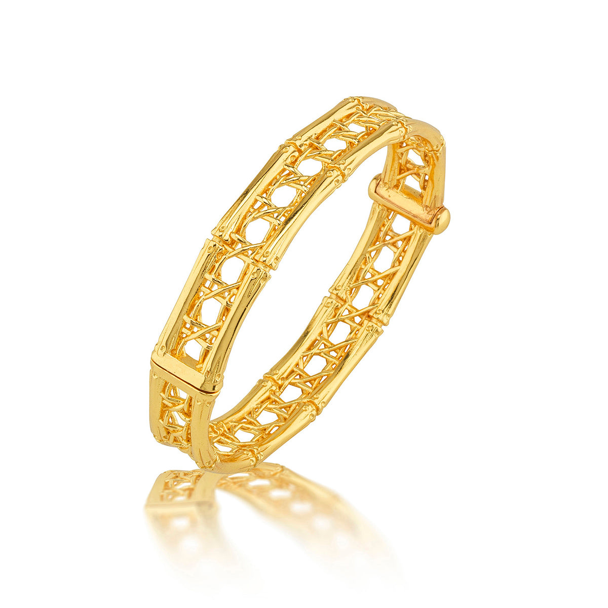Veranda Caning Hinged Bangle. S/M - Gold - Image 3