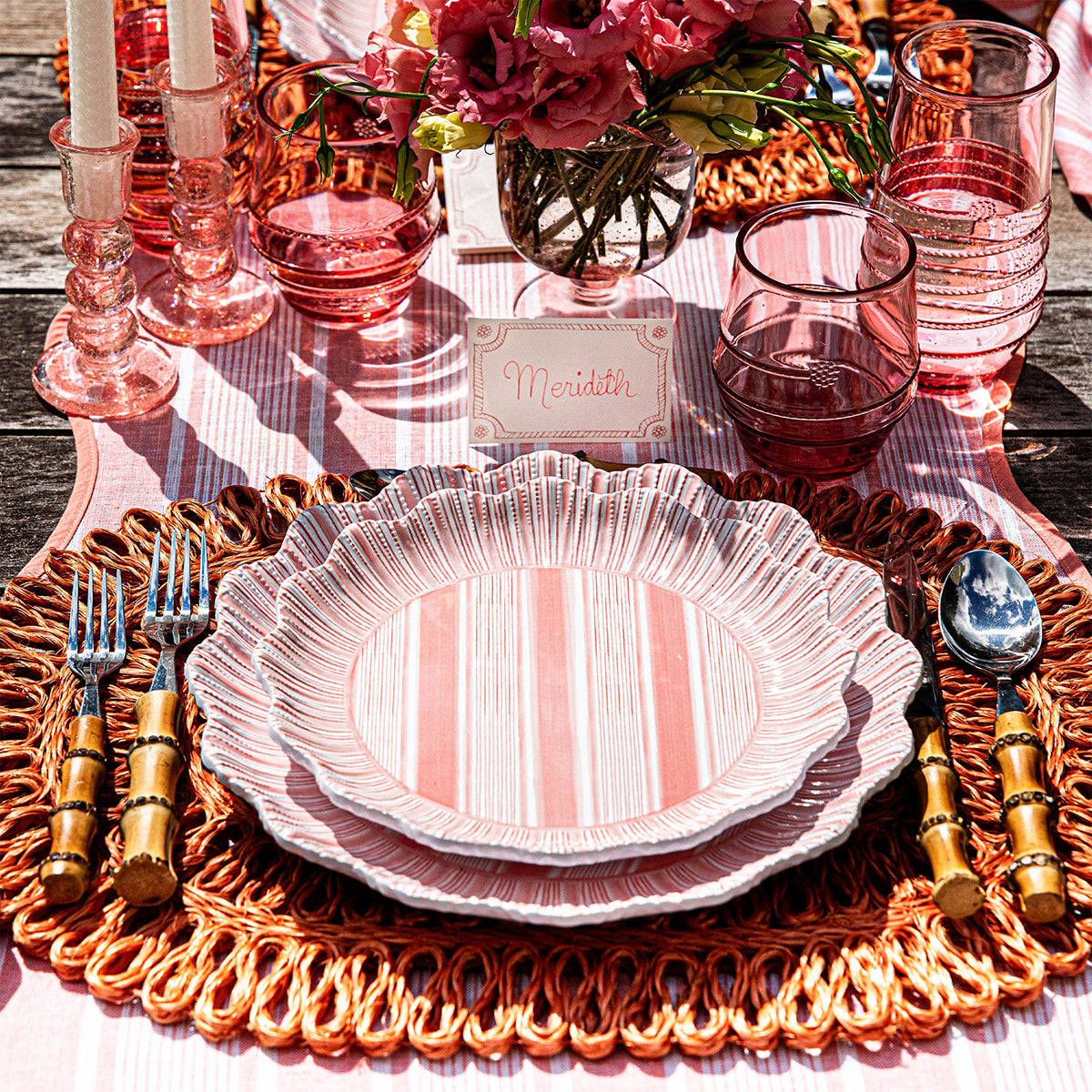Cabana Stripe Melamine Dinner Plate Set/4 - Coral - Image 5