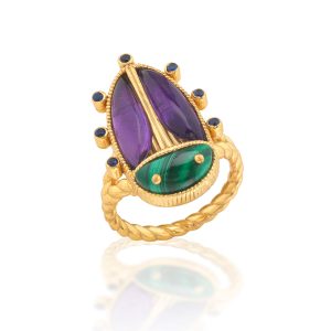 Scarab Grande Ring - Malachite/Amethyst