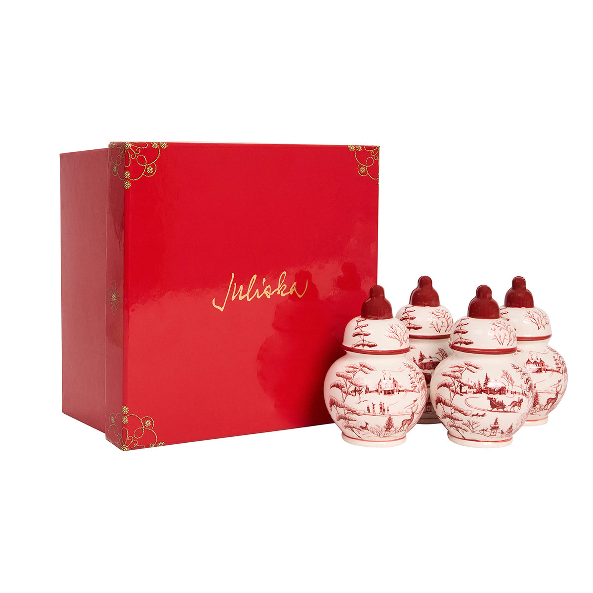Country Estate Winter Frolic Ginger Jar Place Card Holder Set/4 - Ruby - Image 2