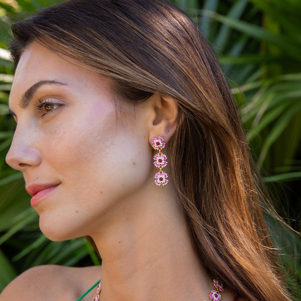 Dianthus Linear Earrings - Pink - Image 4