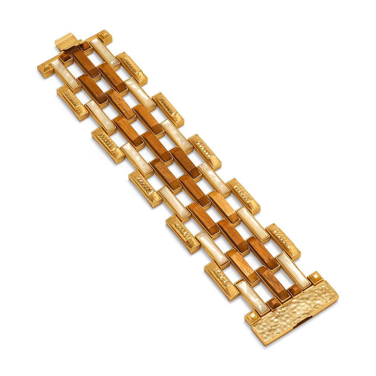 Pathway Grande Link Bracelet. 7.5 - Teak/Gold/MOP - Image 3