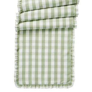 Gingham Ruffle 18 x 90 Table Runner - Seagrass