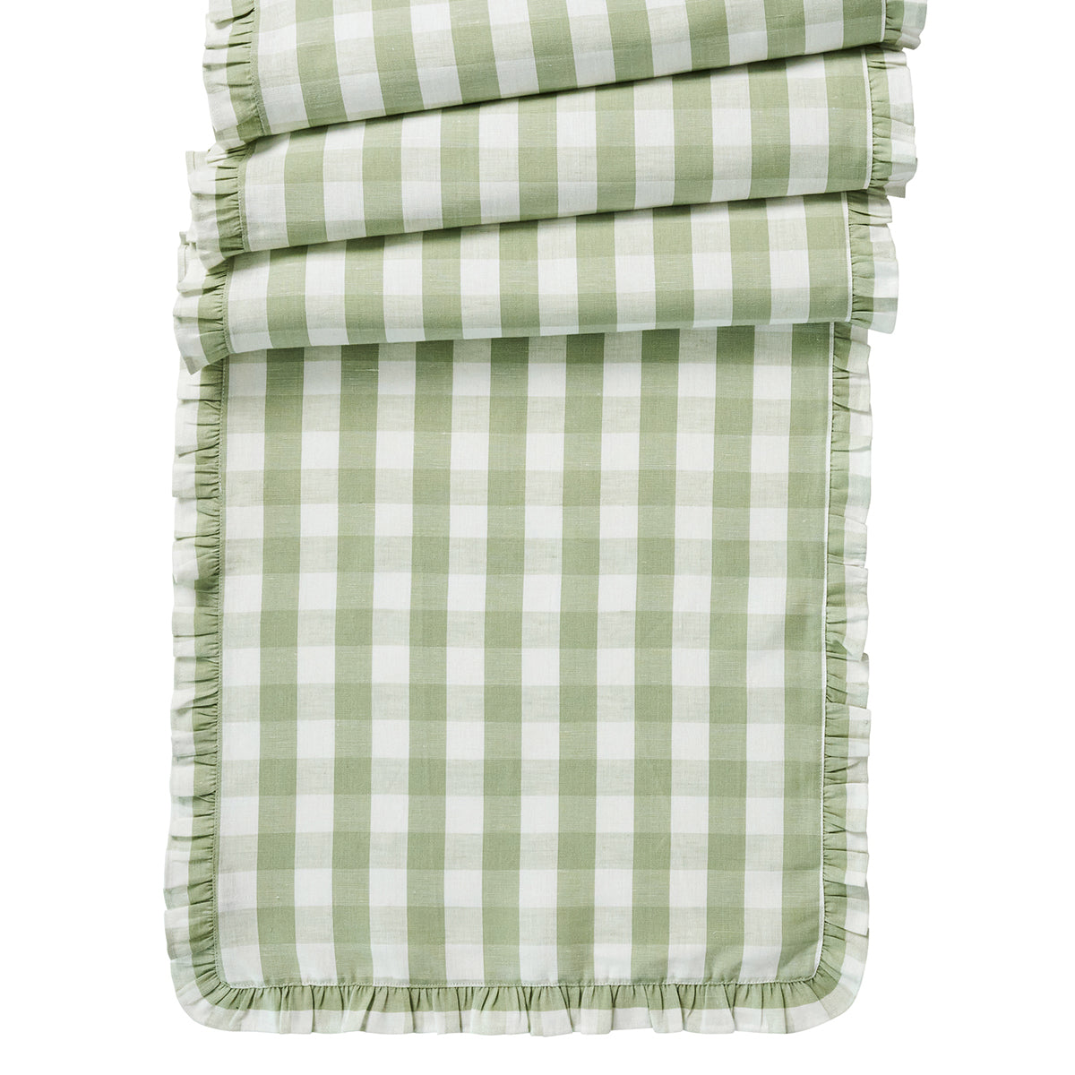 Gingham Ruffle 18 x 90 Table Runner - Seagrass