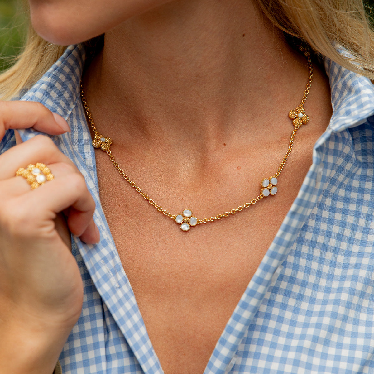 Berry Clover Double Sided Necklace. 16+2 - Pearl White - Image 5