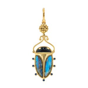 Scarab Charm/Pendant - Blue Labradorite/Black Agate