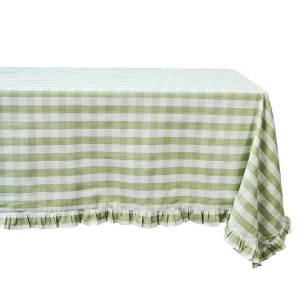 Gingham Ruffle 60 x 120 Tablecloth - Seagrass