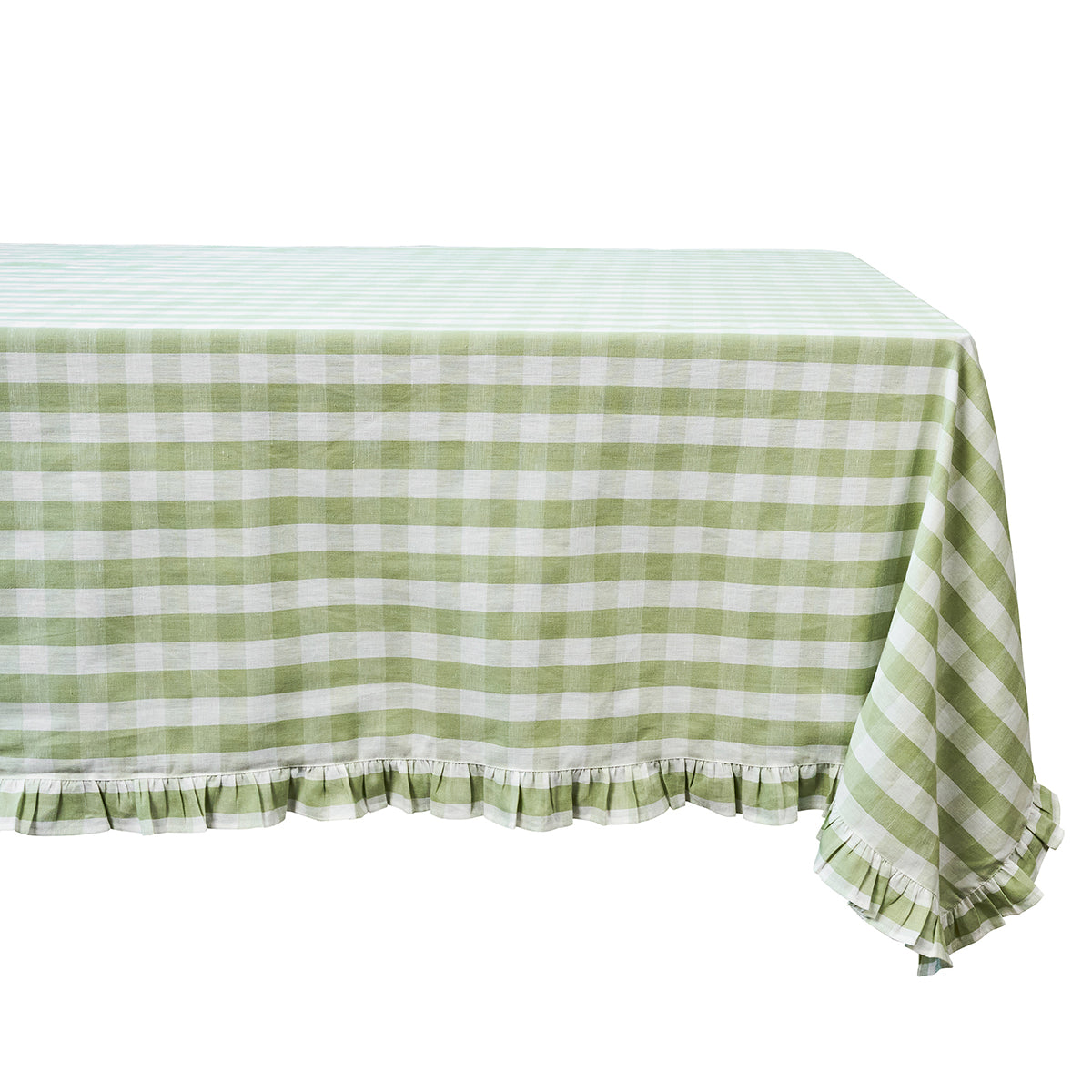 Gingham Ruffle 60 x 120 Tablecloth - Seagrass