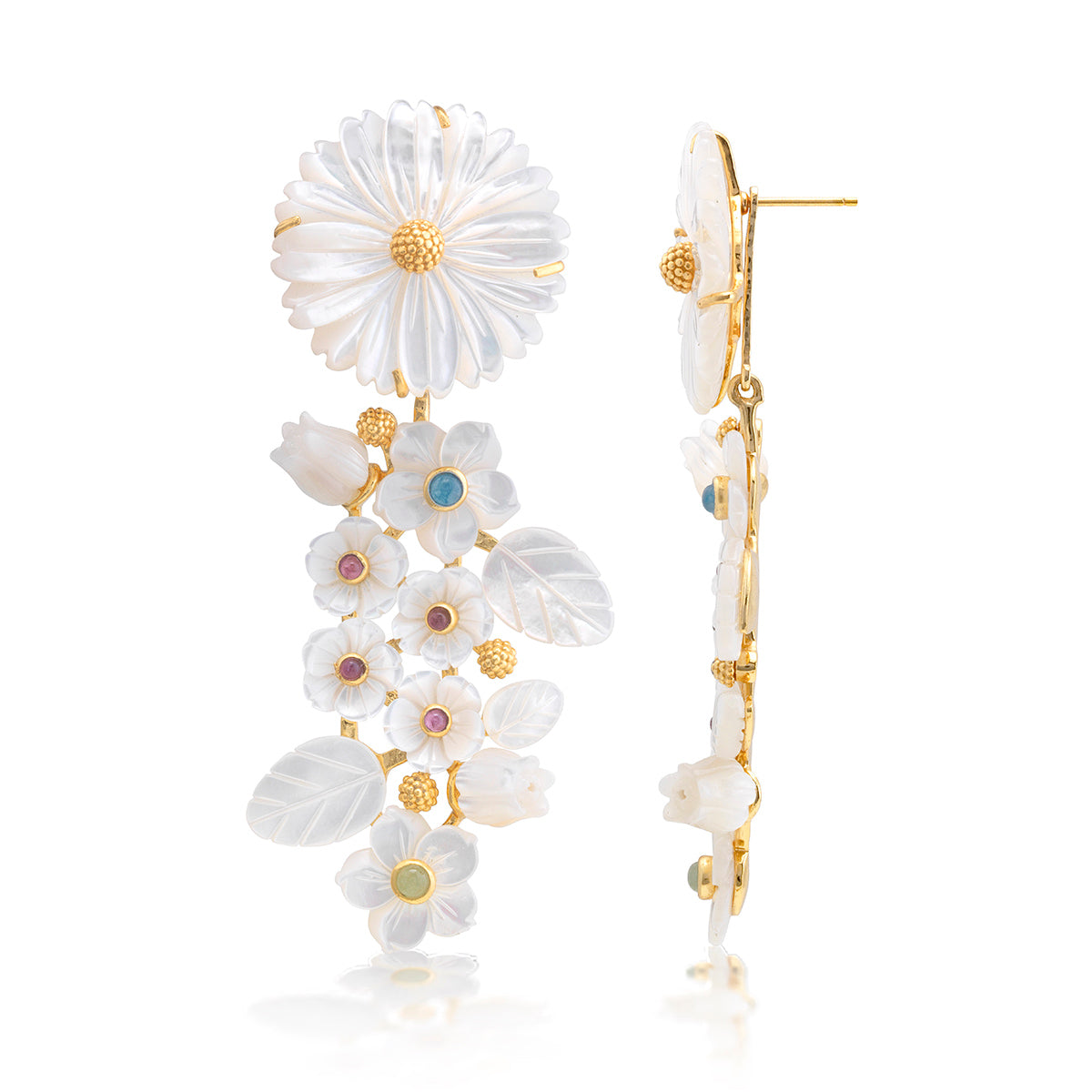 Mermaid Garden Convertible Statement Earrings - MOP/Multi-Colored Jade - Image 4