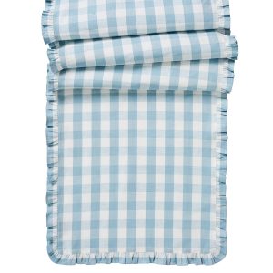 Gingham Ruffle 18 x 90 Table Runner - Ocean