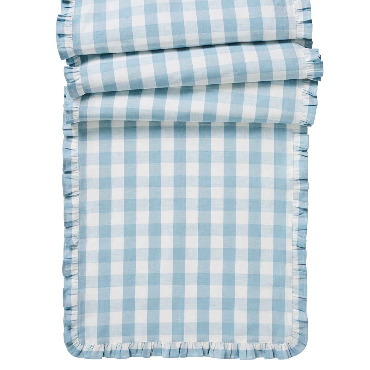 Gingham Ruffle 18 x 90 Table Runner - Ocean