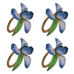 Meadow Walk Iris Napkin Ring Set/4 - Chambray