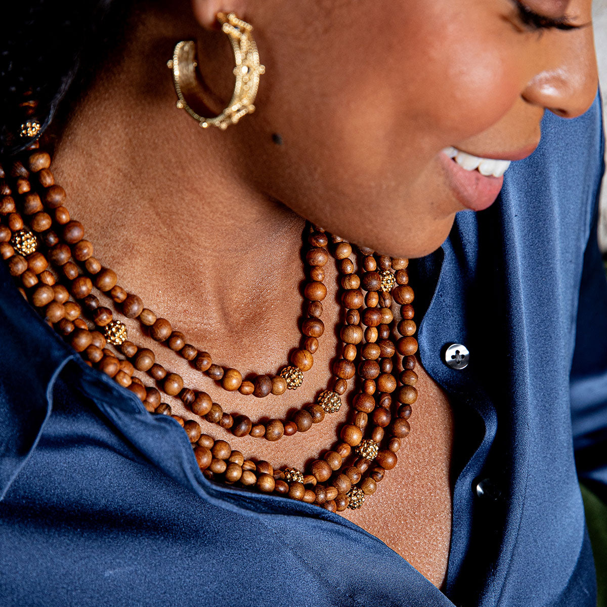 Berry Beads 5-Strand Necklace. 18+2'' - Teak - Image 4