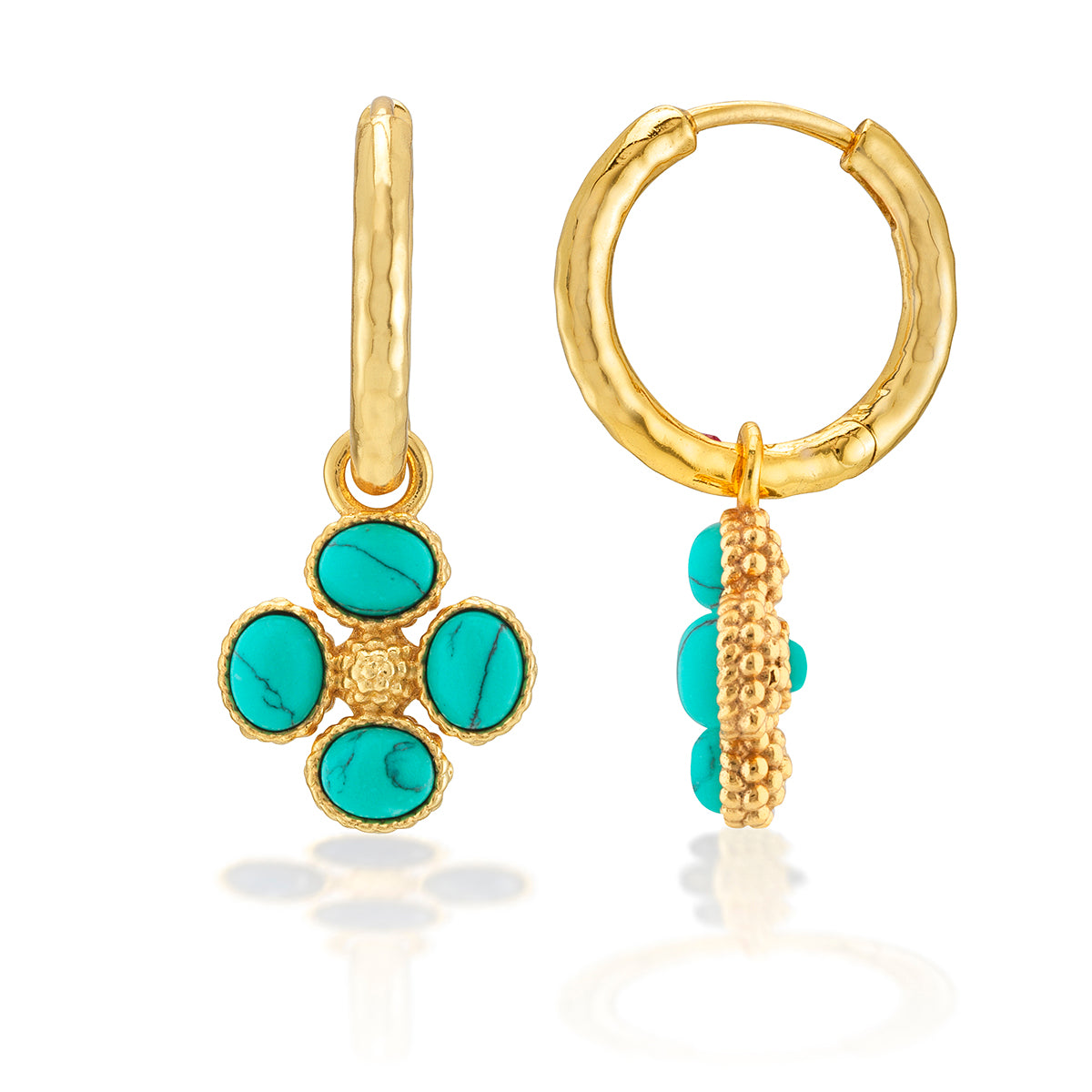 Berry Clover Hoop Earrings with Double Sided Charm - Turquoise - Image 4