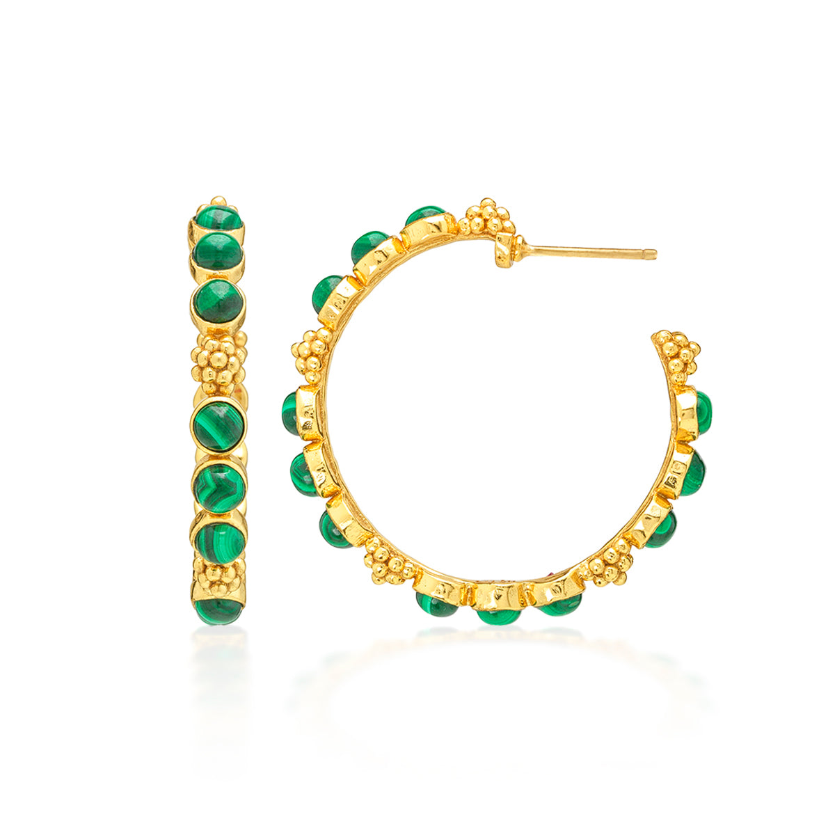 Berry Gem Medium Hoop Earrings - Malachite - Image 3