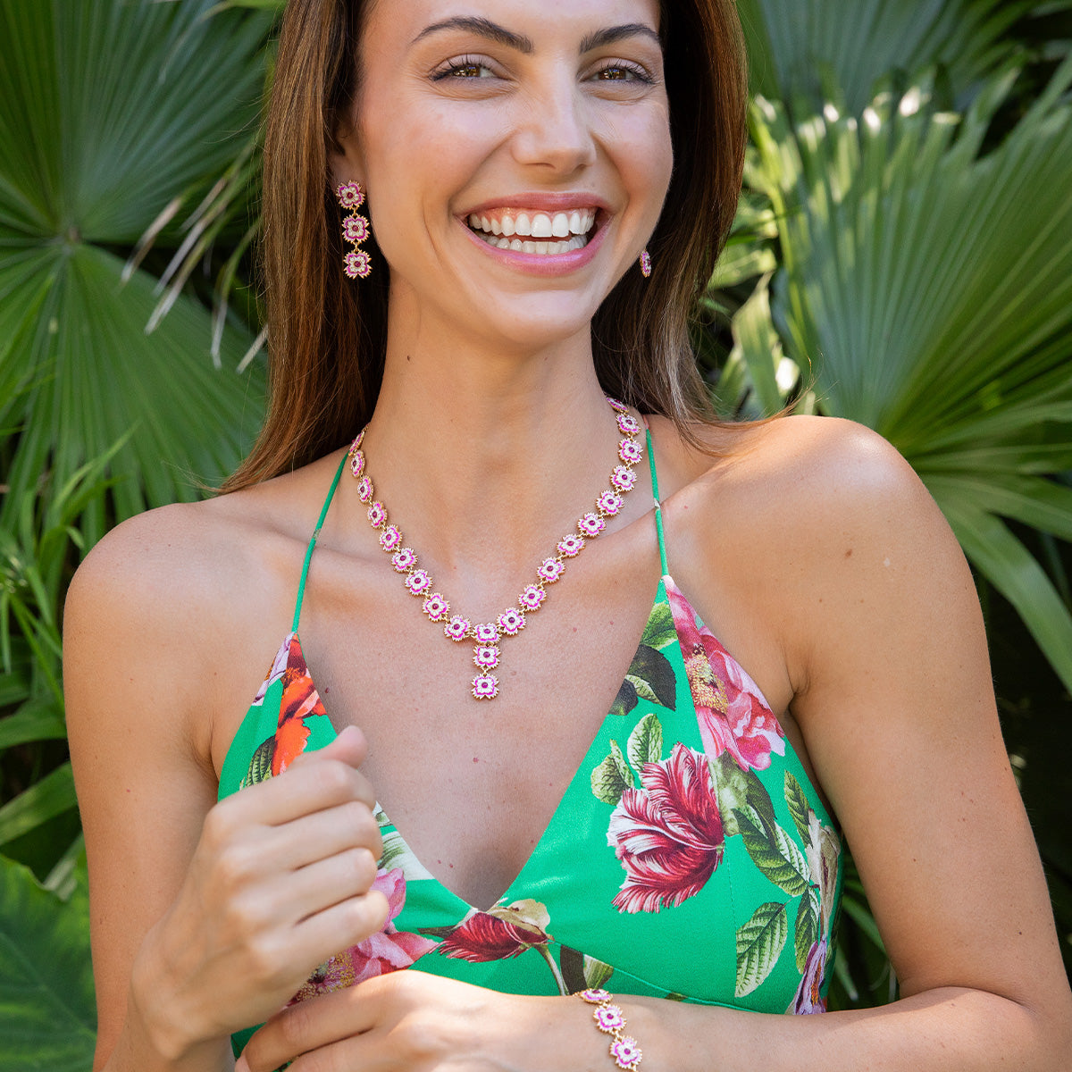 Dianthus Linear Earrings - Pink - Image 2