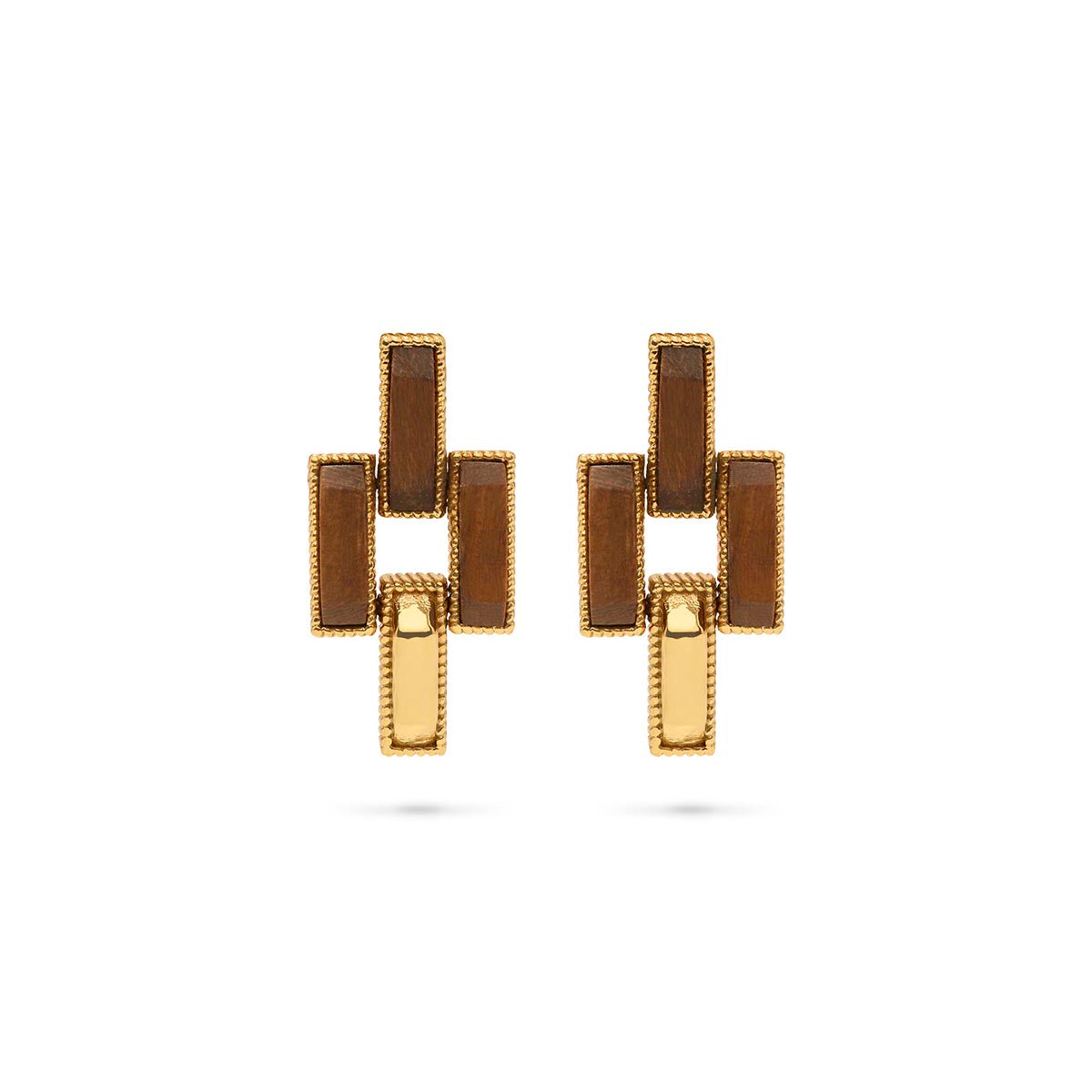 Pathway Post Small Link Earrings - Gold/Teak - Image 3
