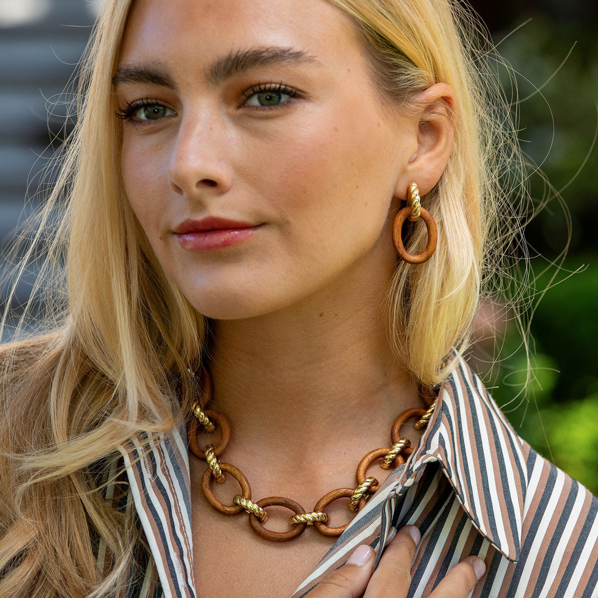 Earth Goddess Link Drop Earrings - Teak - Image 2