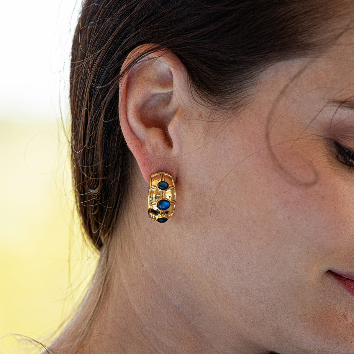 Cleopatra Bold Hoop Earrings - Blue Labradorite - Image 2