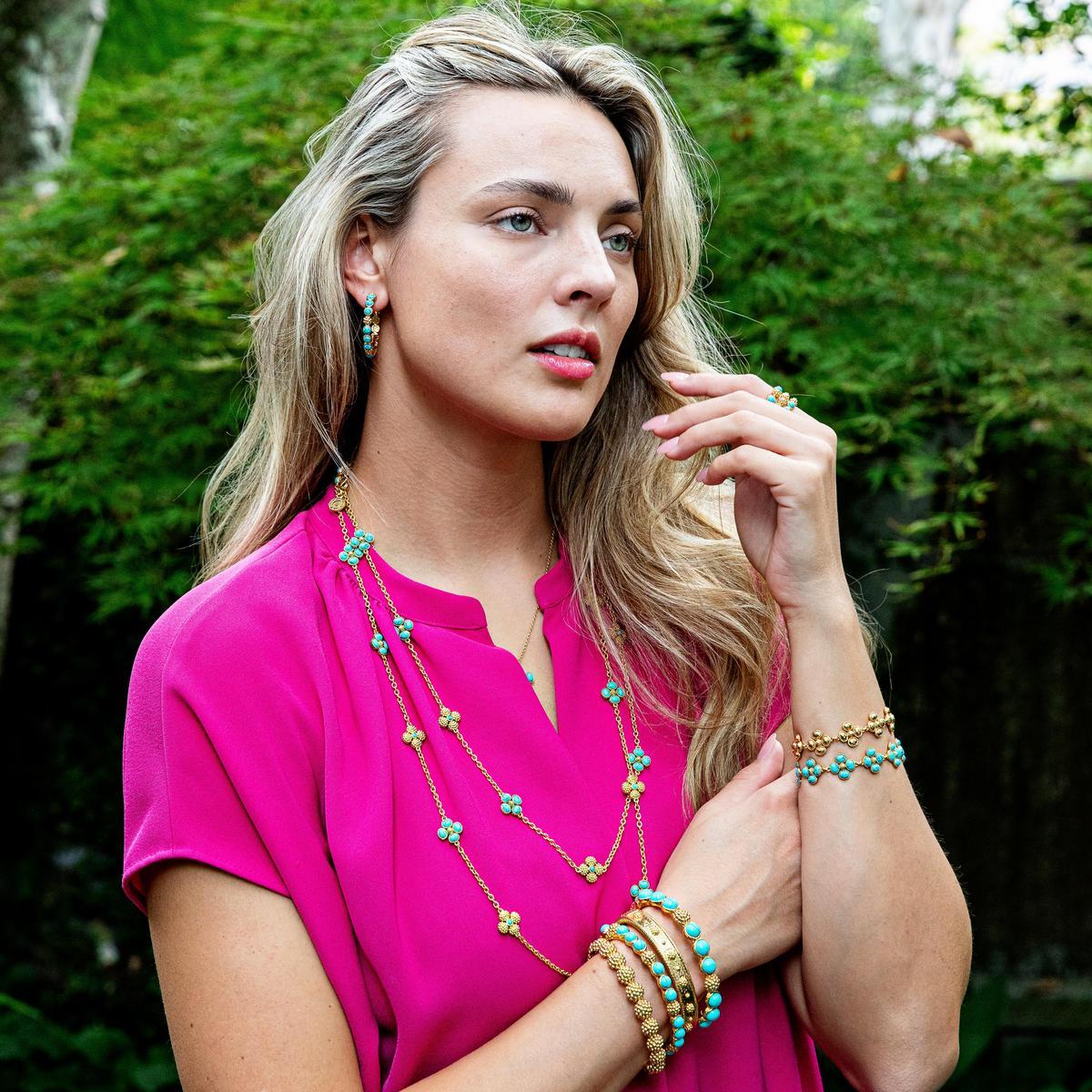 Berry Gem Medium Hoop Earrings - Turquoise - Image 5