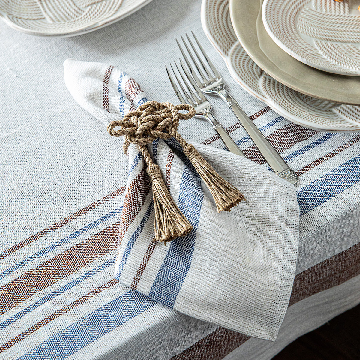 Danish Stripe Napkin Set/4 - Taupe - Image 4