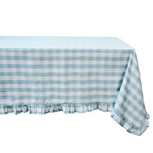 Gingham Ruffle 60 x 120 Tablecloth - Ocean