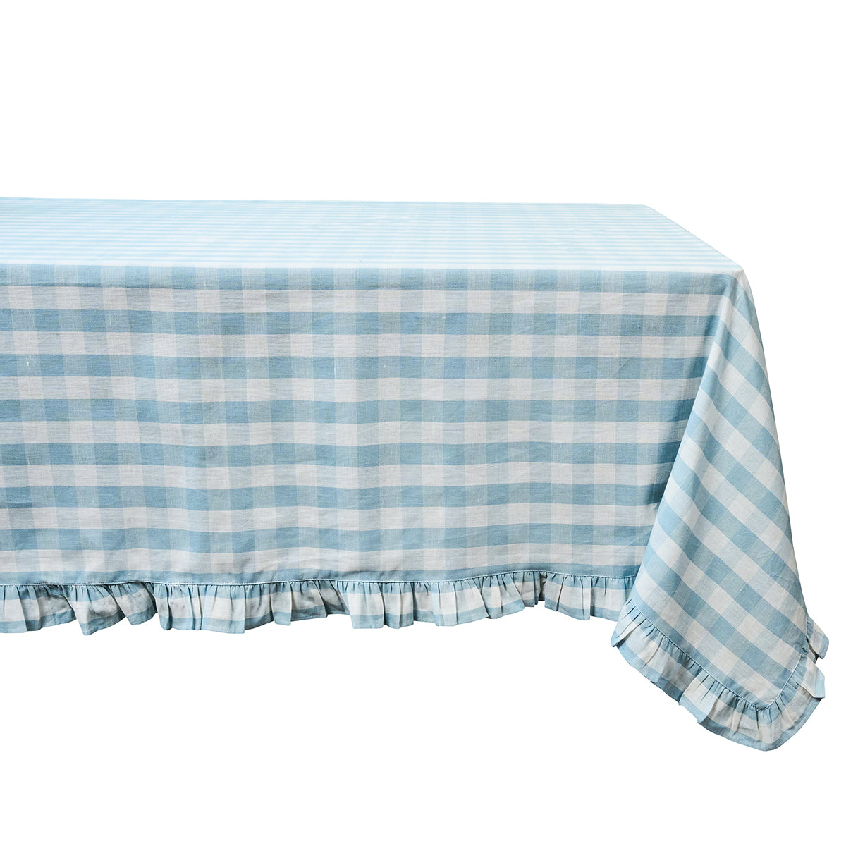 Gingham Ruffle 60 x 120 Tablecloth - Ocean