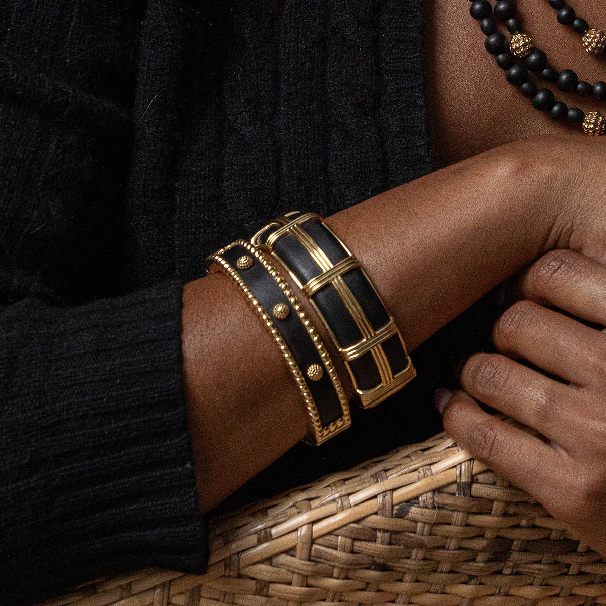 Gaia Hinged Bangle. S/M - Ebony - Image 4